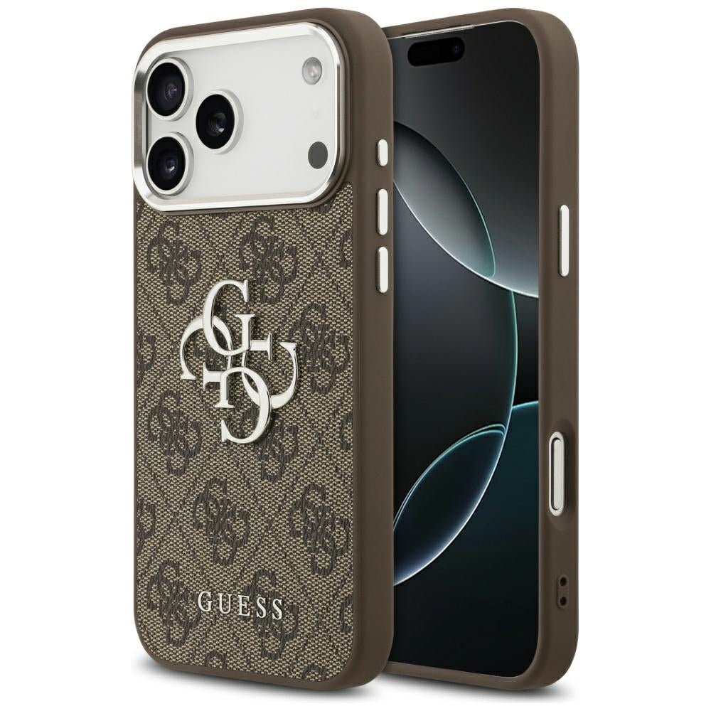 Guess iPhone 17 Pro Max - 4G Big 4G Classic Logo - Σκληρή Θήκη με Πλαίσιο Σιλικόνης και Επένδυση από Οικολογικό Δέρμα - Brown / Silver - GUHCP17XP4G4SMCW