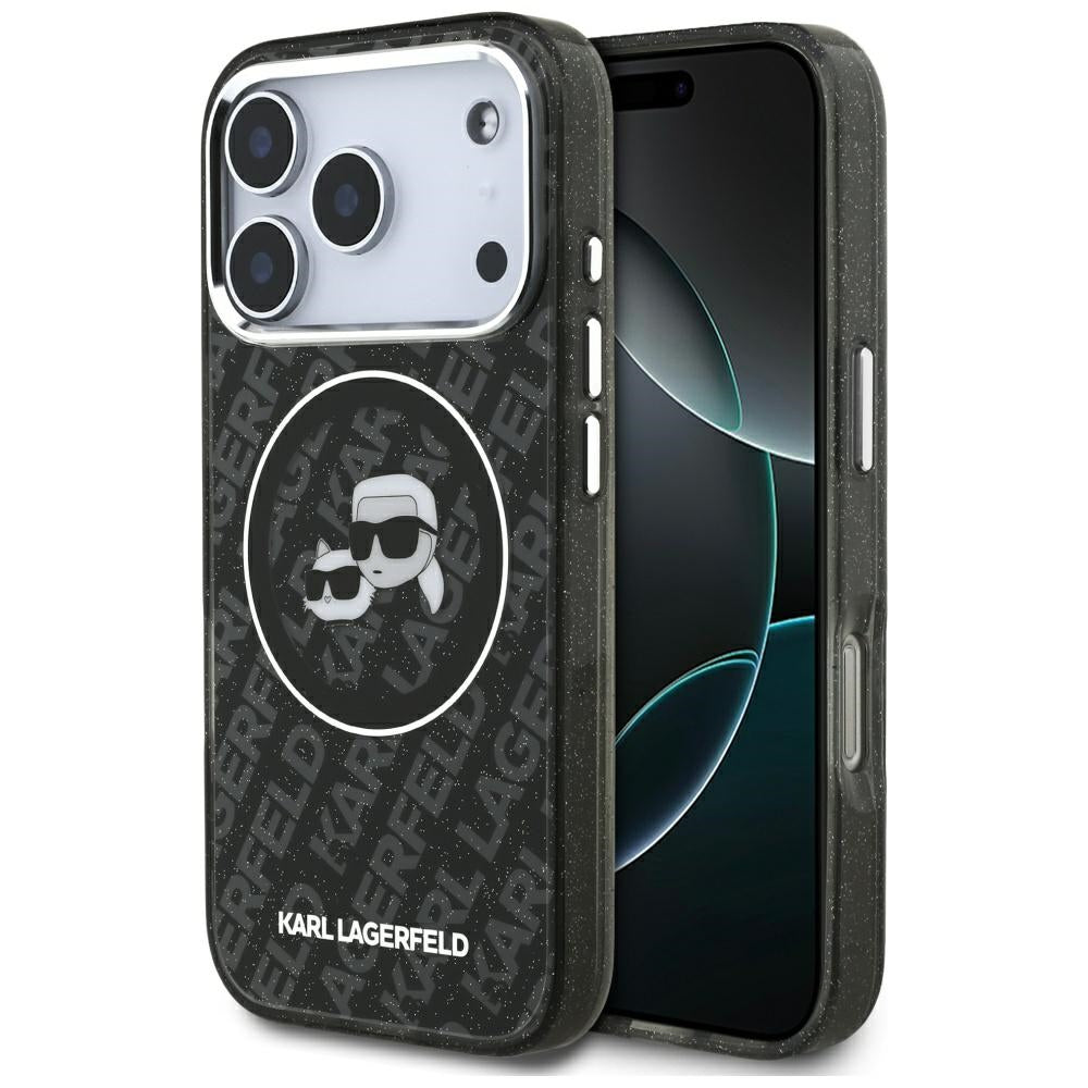 Karl Lagerfeld iPhone 17 Pro - IML Glitter Karl and Choupette Heads Logo MagSafe - Σκληρή Θήκη με Πλαίσιο Σιλικόνης - Black - KLHMP17LHMKBKCHOK