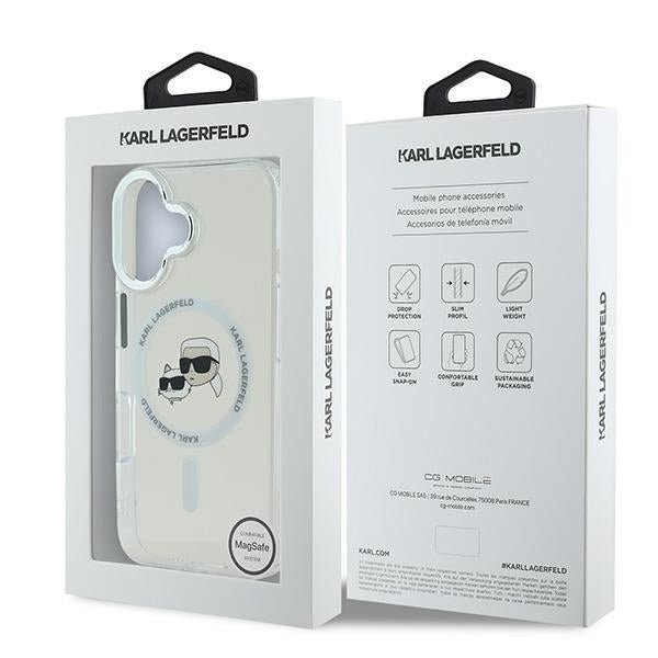 Karl Lagerfeld iPhone 16 - IML Metal Karl and Choupette Head - Σκληρή Θήκη με Πλαίσιο Σιλικόνης και MagSafe - White - KLHMP16SHLSKCH