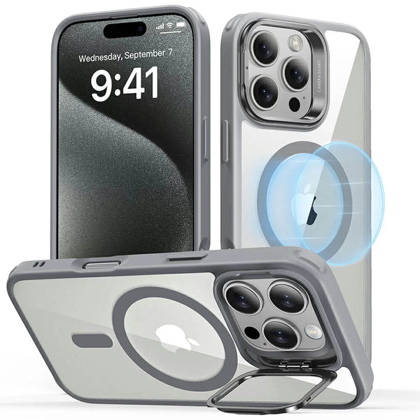 ESR iPhone 16 Pro Classic Hybrid Halolock Kickstand Σκληρή Θήκη με Πλαίσιο Σιλικόνης και MagSafe - Διάφανη / Grey