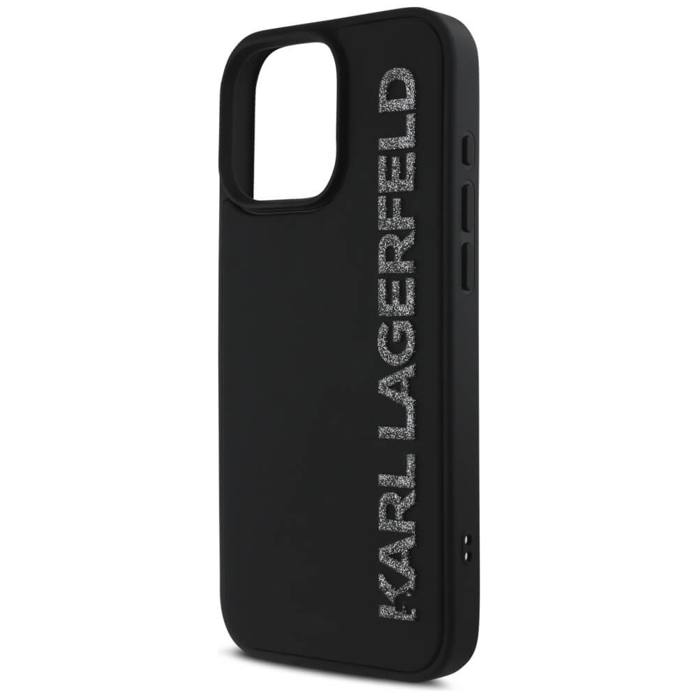 Karl Lagerfeld iPhone 16 Pro - HC 3D Rubber Elongated Glitter - Σκληρή Θήκη με Πλαίσιο Σιλικόνης - Black - KLHCP16LRBKGVCK