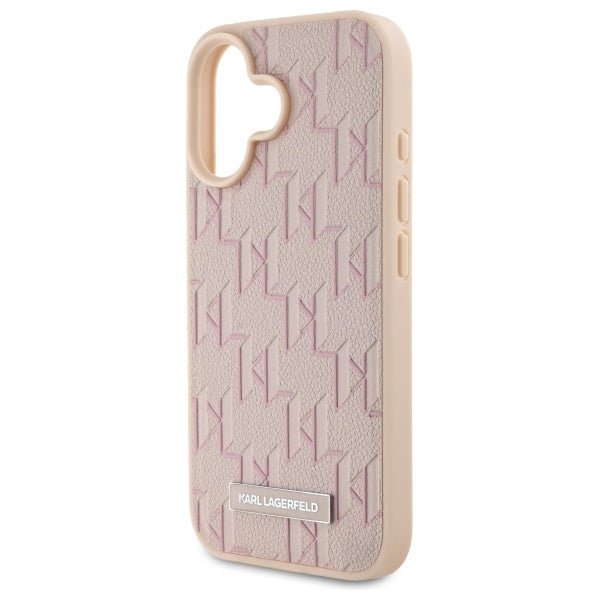 Karl Lagerfeld iPhone 16 - Hot Stamp - MagSafe Σκληρή Θήκη με Επένδυση Συνθετικού Δέρματος - Pink - KLHMP16SPKHPORPP