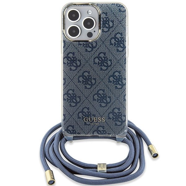Guess iPhone 15 Pro Crossbody Cord 4G Print Σκληρή Θήκη με Πλαίσιο Σιλικόνης και Λουράκι - Blue - GUHCP15LHC4SEB