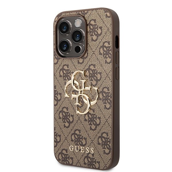 Guess iPhone 15 Pro - 4G Big Metal Logo Θήκη με Επένδυση Συνθετικού Δέρματος - Brown - GUHCP15L4GMGBR