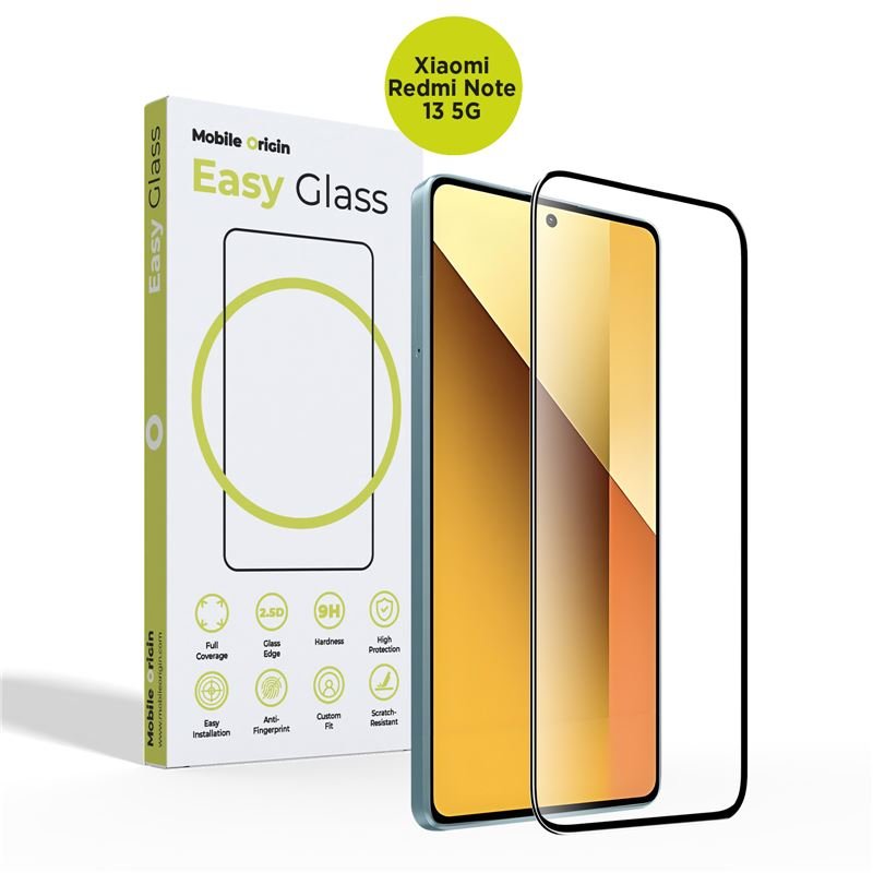 Mobile Origin Xiaomi Redmi Note 13 5G EasyGlass Case Friendly 9H Full Screen Full Glue Tempered Glass Αντιχαρακτικό Γυαλί Οθόνης - Black