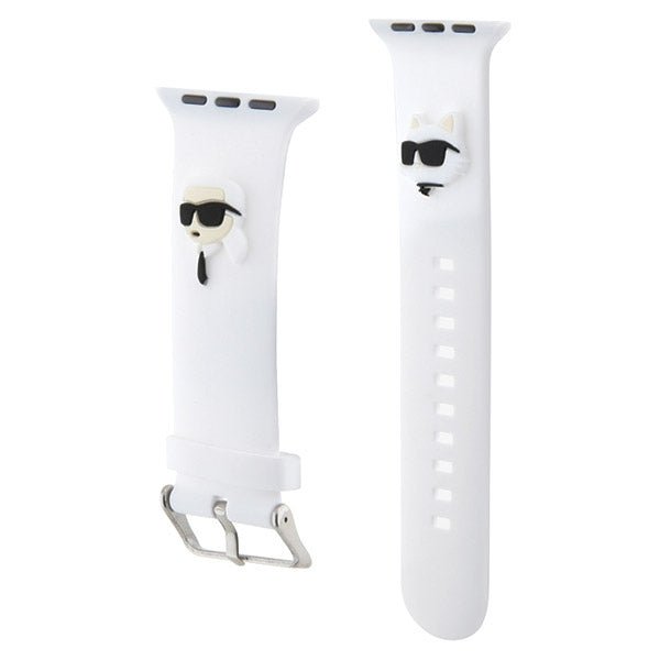 Karl Lagerfeld Λουράκι Apple Watch 2 / 3 / 4 / 5 / 6 / 7 / 8 / 9 / SE - 38 / 40 / 41 mm 3D Rubber Karl and Choupette Head Λουράκι Σιλικόνης - White - KLAWMSLKCNH