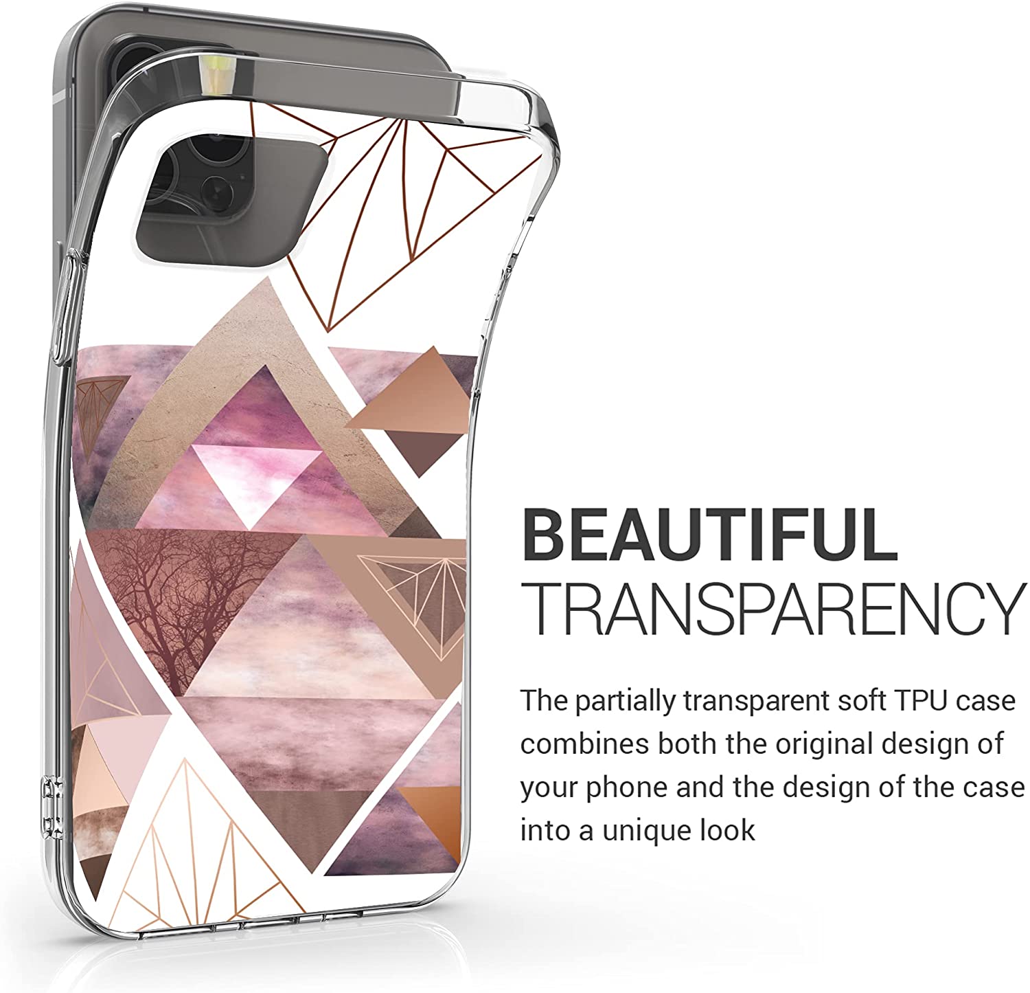 KW iPhone 12 Pro Max Θήκη Σιλικόνης TPU Design Glory Triangle - Pink / Rose Gold / White - 53037.11