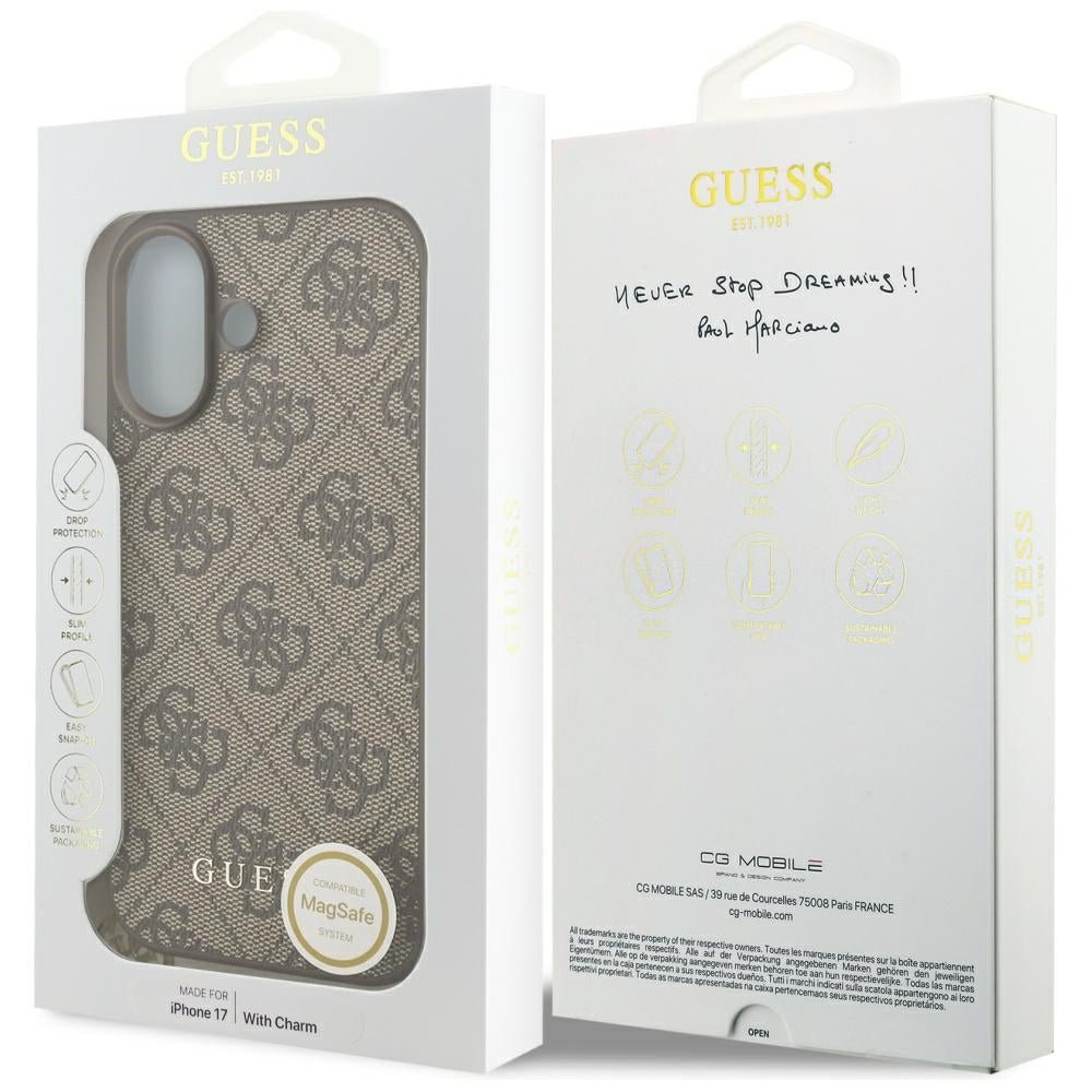 Guess iPhone 17 - 4G Charms Collection MagSafe - Θήκη με Επένδυση Συνθετικού Δέρματος - Brown - GUHMP17SGF4GCW