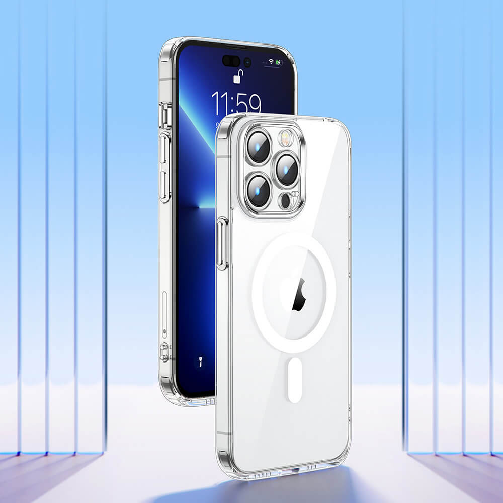 Joyroom iPhone 14 Pro Max - 14D Magnetic Σκληρή Θήκη με Πλαίσιο Σιλικόνης και MagSafe - Διάφανη