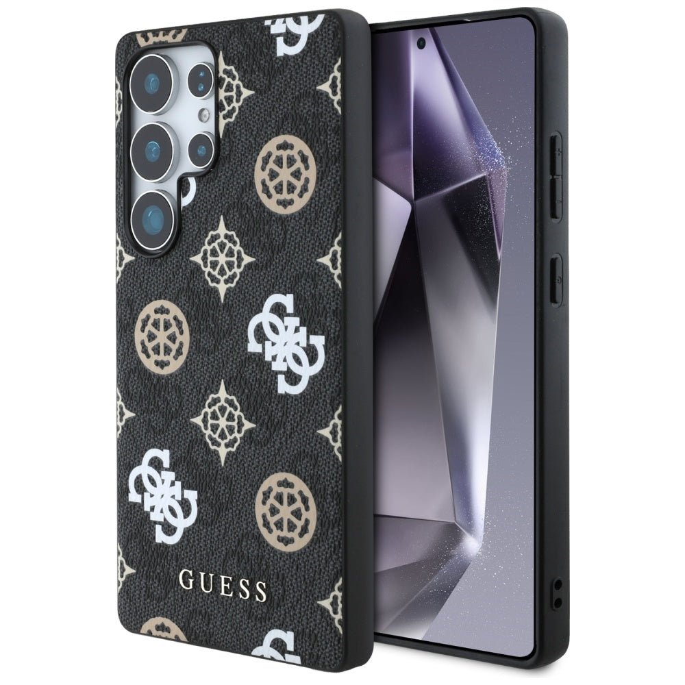 Guess Samsung Galaxy S25 Ultra - 4G Printed Colored Peony Pattern - MagSafe Θήκη με Επένδυση Συνθετικού Δέρματος - Black - GUHMS25LP4PWPK