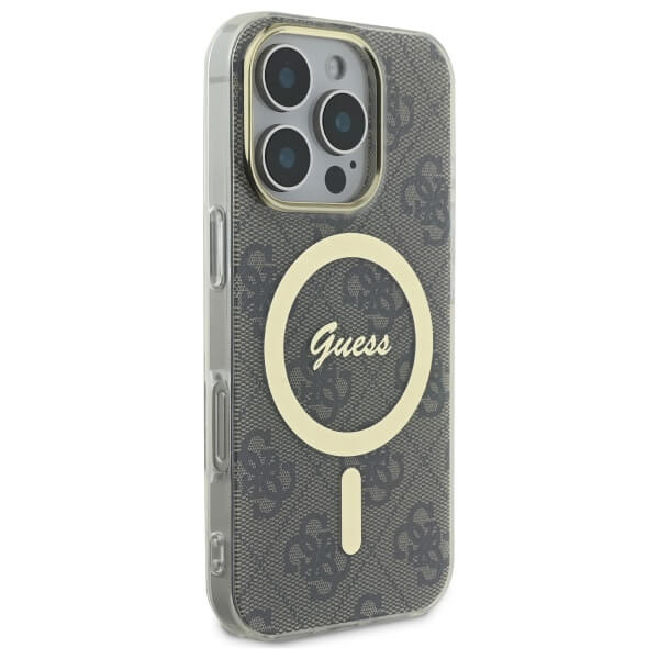 Guess iPhone 16 Pro - IML 4G MagSafe - Σκληρή Θήκη με Πλαίσιο Σιλικόνης και MagSafe - Brown - GUHMP16LH4STW