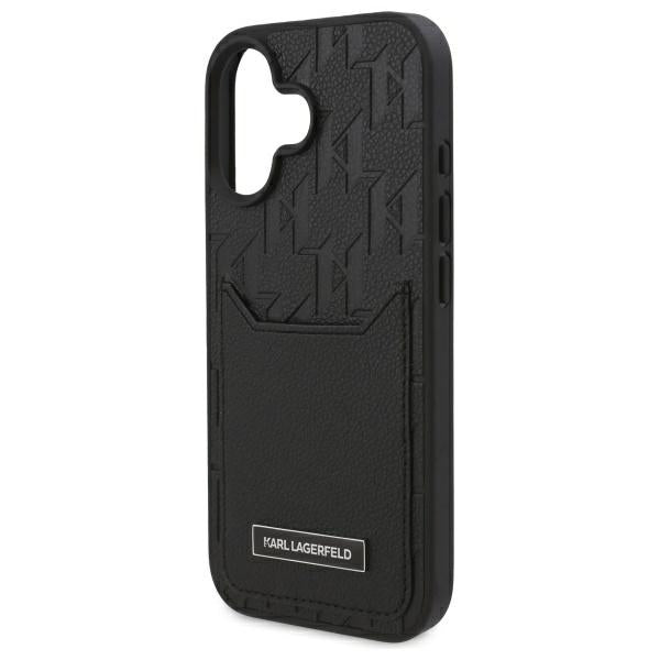 Karl Lagerfeld iPhone 16 Cardslots Monogram Σκληρή Θήκη με Επένδυση Συνθετικού Δέρματος και Υποδοχή για Κάρτα - Black - KLHCP16SPGKHPRPK