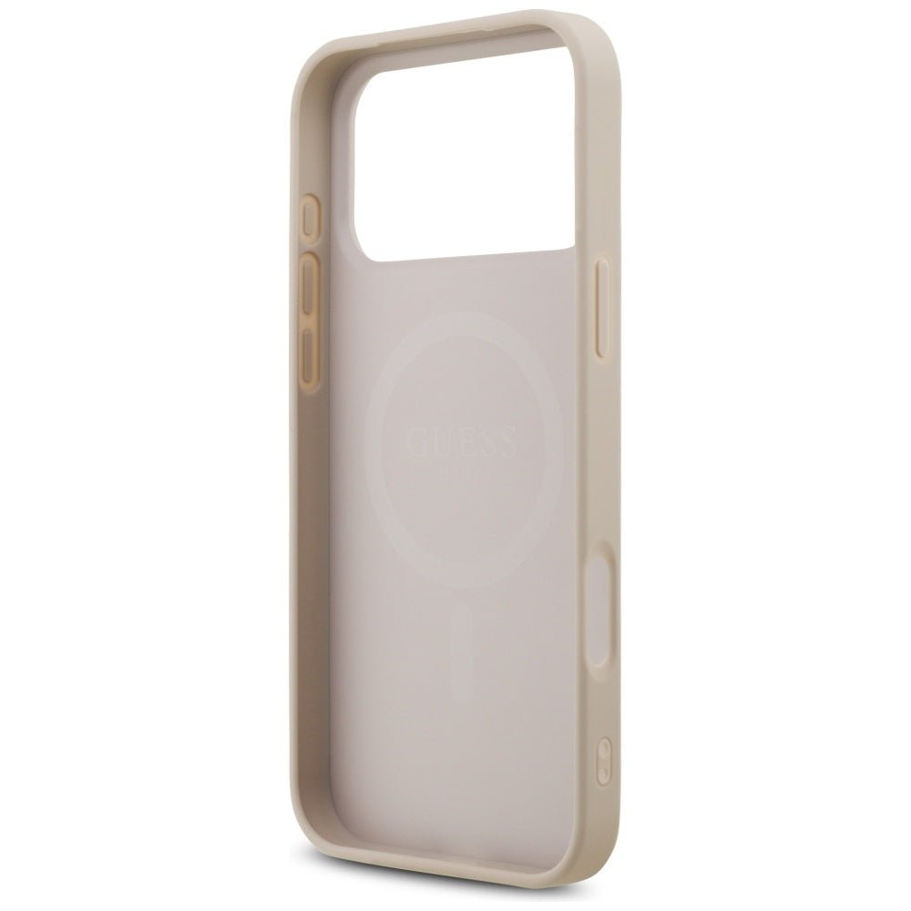 Guess iPhone 17 Pro Max - 4G Triangle Strass MagSafe - Σκληρή Θήκη με Επένδυση Συνθετικού Δέρματος - Pink - GUHMP17XP4TDPLP