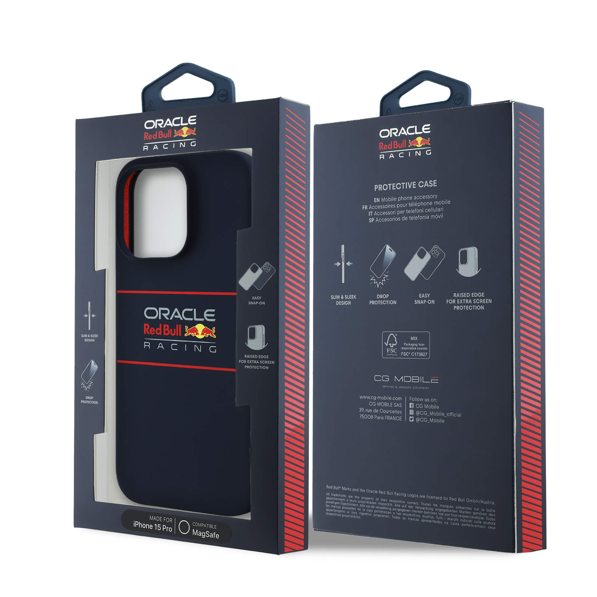 Red Bull iPhone 15 Pro - Silicone Vertical Logo - MagSafe Σκληρή Θήκη με Πλαίσιο Σιλικόνης - Navy - RBHMP15L24SIOLRV