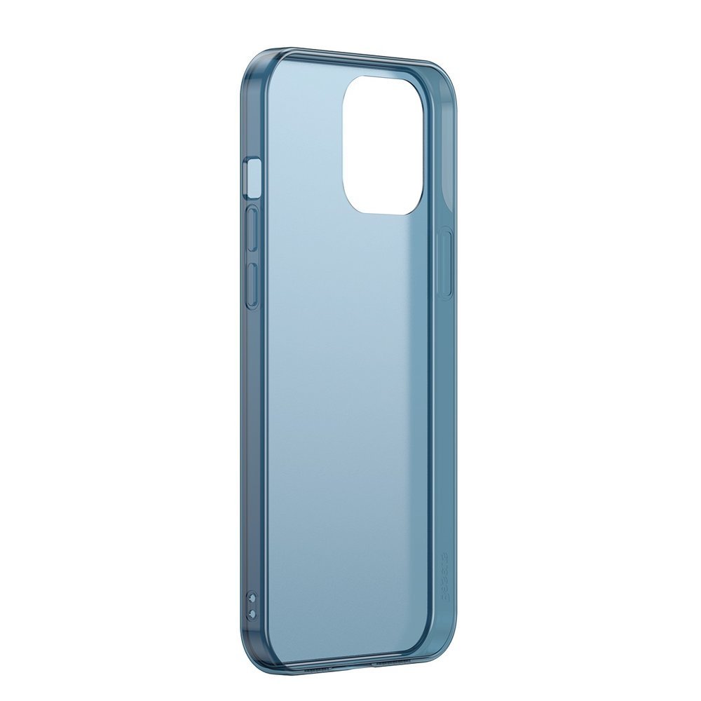 Baseus iPhone 12 / iPhone 12 Pro Frosted Glass Θήκη με Πλαίσιο Σιλικόνης και Όψη Γυαλιού Tempered Glass - Navy Blue - WIAPIPH61P - WS03