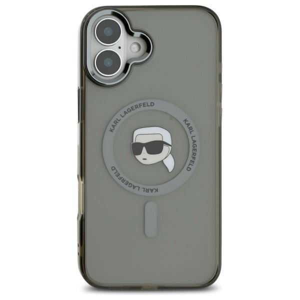 Karl Lagerfeld iPhone 16 - IML Metal Karl Head - MagSafe Σκληρή Θήκη με Πλαίσιο Σιλικόνης - Black - KLHMP16SHLSKIK