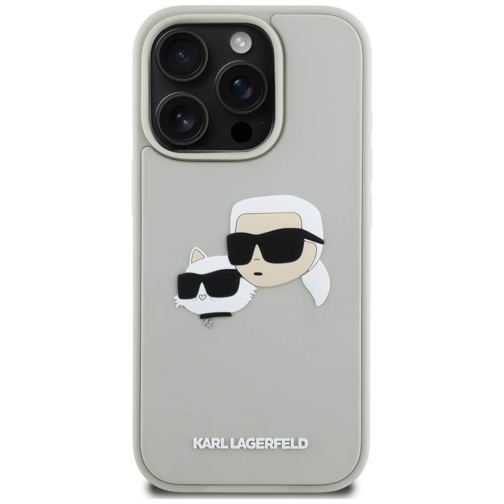 Karl Lagerfeld iPhone 16 Pro Max - HC 3D Rubber Double Heads - Σκληρή Θήκη με Πλαίσιο Σιλικόνης - Beige - KLHCP16XRBCKCHLE