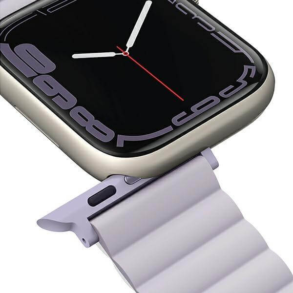 Uniq Λουράκι Apple Watch 2 / 3 / 4 / 5 / 6 / 7 / 8 / 9 / SE / ULTRA 1 / ULTRA 2 - 42 / 44 / 45 / 49 mm Revix Μαγνητικό Σιλικόνης Διπλής Όψης - Lilac / White