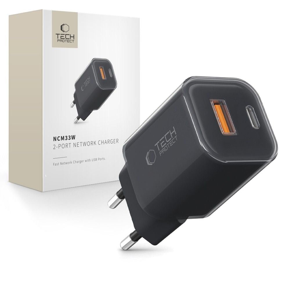 Tech - Protect NCM33W QC3.0 Οικιακός Φορτιστής Γρήγορης Φόρτισης με 1 Θύρα USB και 1 Θύρα Type - C - Black
