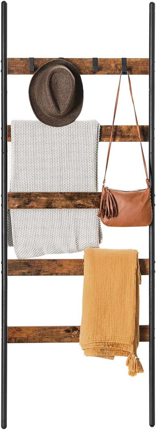 Vasagle Σκάλα / Βάση Στήριξης για Πετσέτες με Μεταλλικό Πλαίσιο και 5 Ξύλινες Ράγες - Vintage Brown / Black - LLS011B01