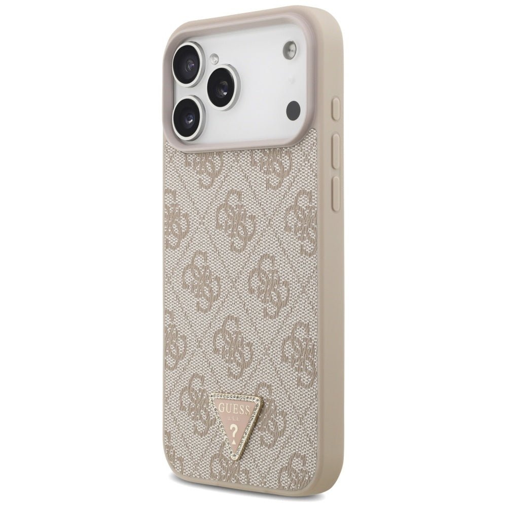 Guess iPhone 17 Pro Max - 4G Triangle Strass MagSafe - Σκληρή Θήκη με Επένδυση Συνθετικού Δέρματος - Pink - GUHMP17XP4TDPLP