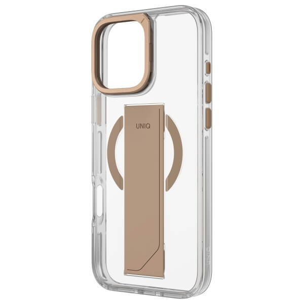 Uniq iPhone 16 Pro - Heldro Max - MagSafe Σκληρή Θήκη με Πλαίσιο Σιλικόνης και Finger Holder - Taupe Gold