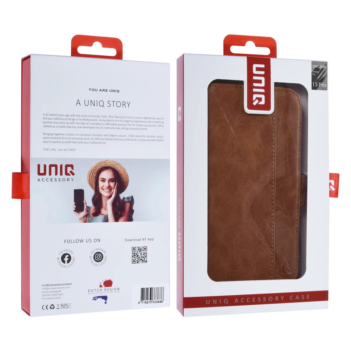 Tuniq iPhone 15 Pro - Θήκη Πορτοφόλι από Δερματίνη με Stand - Καφέ