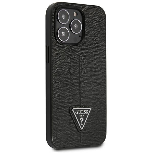 Guess iPhone 14 Pro Max Saffiano Σκληρή Θήκη με Πλαίσιο Σιλικόνης - Black - GUHCP14XPSATLK