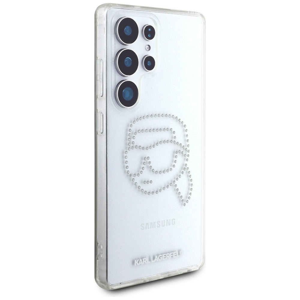 Karl Lagerfeld Samsung Galaxy S25 Ultra - Rhinestones Karl Head Logo - Σκληρή Θήκη με Πλαίσιο Σιλικόνης - Clear - KLHCS25LHKHDCELT