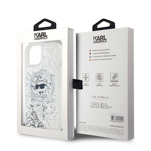 Karl Lagerfeld iPhone 15 / 14 / 13 - Liquid Glitter Choupette Head MagSafe - Σκληρή Θήκη με Πλαίσιο Σιλικόνης - Διάφανη - KLHMP15SLGCHSGH