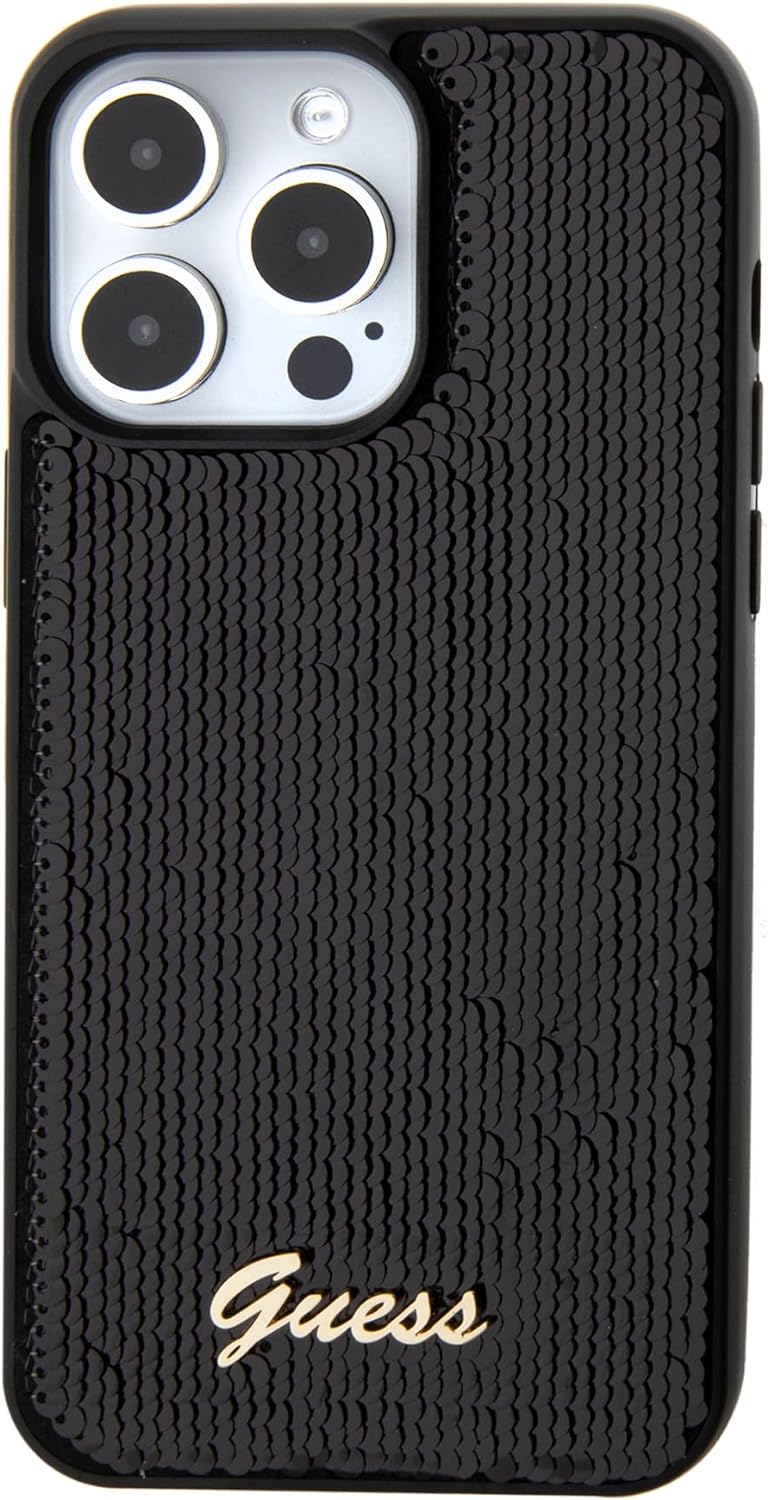 Guess iPhone 15 Pro - Sequin Script Metal Σκληρή Θήκη με Επένδυση από Παγέτες - Black - GUHCP15LPSFDGSK