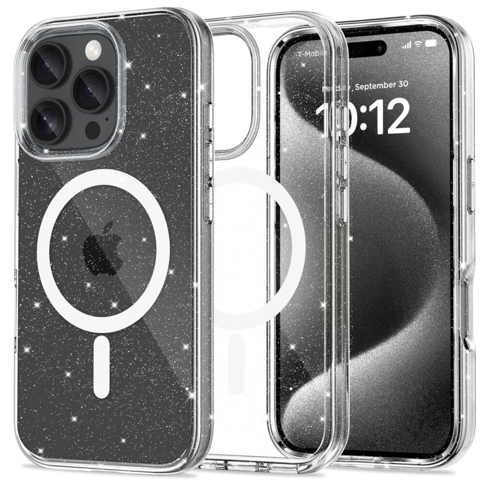 Tech - Protect iPhone 16 Pro Flexair Hybrid MagSafe Σκληρή Θήκη με Πλαίσιο Σιλικόνης και MagSafe - Glitter Clear