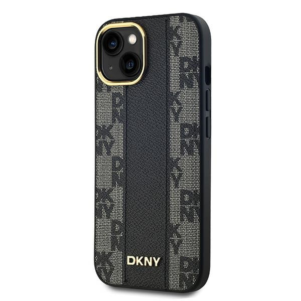 DKNY iPhone 15 / 14 / 13 - Leather Checkered Mono Pattern MagSafe Σκληρή Θήκη με Επένδυση Συνθετικού Δέρματος - Black