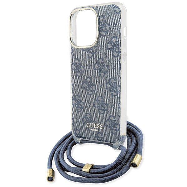 Guess iPhone 15 Pro Crossbody Cord 4G Print Σκληρή Θήκη με Πλαίσιο Σιλικόνης και Λουράκι - Blue - GUHCP15LHC4SEB