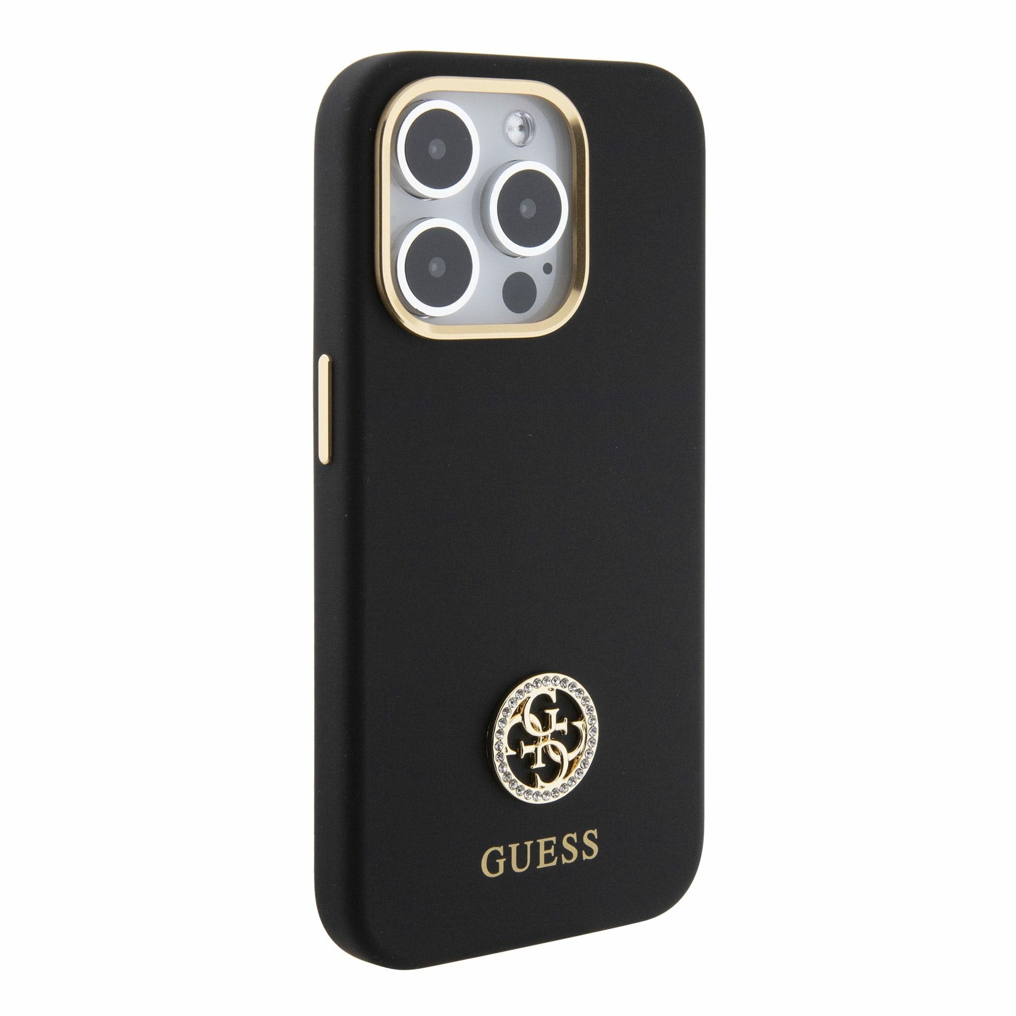 Guess iPhone 15 Pro Max Silicone Logo Strass 4G Σκληρή Θήκη με Πλαίσιο Σιλικόνης - Black - GUHCP15XM4DGPK