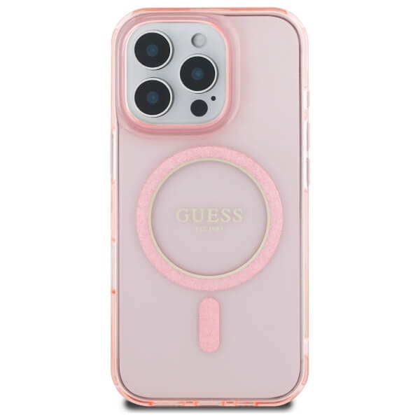 Guess iPhone 16 Pro - IML Glitter Circle MagSafe - Σκληρή Θήκη με Πλαίσιο Σιλικόνης - Pink - GUHMP16LHFGEREP