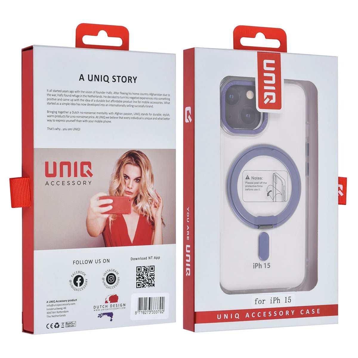 Tuniq iPhone 15 - Σκληρή MagSafe Θήκη με Περιστρεφόμενο Δαχτυλίδι Συγκράτησης - Διάφανη / Μοβ
