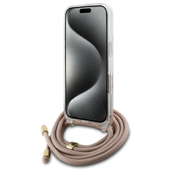 Guess iPhone 16 Pro Max Crossbody Cord 4G Print Σκληρή Θήκη με Πλαίσιο Σιλικόνης και Λουράκι - Pink - GUHCP16XHC4SEP
