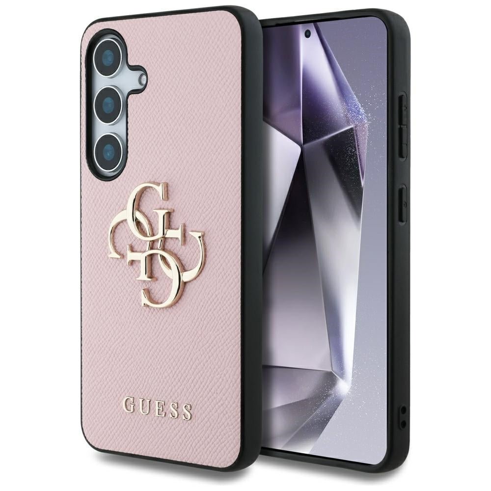 Guess Samsung Galaxy S25 - Grained Big 4G Logo Small Classic Logo - Σκληρή Θήκη με Επένδυση από Οικολογικό Δέρμα - Pink - GUHCS25SPGT4MBP