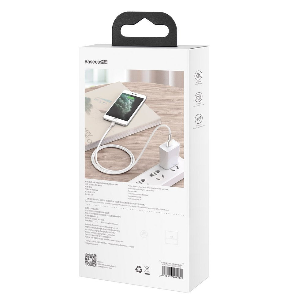 Baseus Cafule Metal Cable Lightning 2.4A - Καλώδιο Δεδομένων και Φόρτισης Lightning 1M - White - CALJK - A02