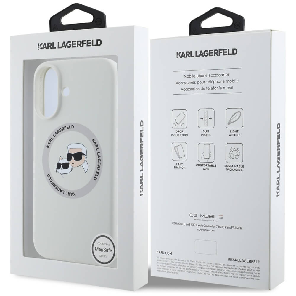 Karl Lagerfeld iPhone 16 - Silicone Double Heads and Circle - Σκληρή Θήκη Σιλικόνης με MagSafe - Beige - KLHMP16SSKCHTCE