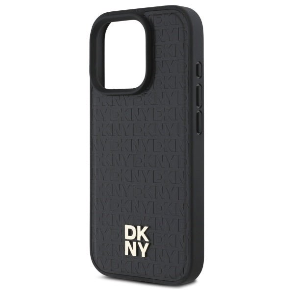 DKNY iPhone 16 Pro Max - Repeat Pattern Stack Logo MagSafe - Σκληρή Θήκη με Επένδυση Συνθετικού Δέρματος - Black