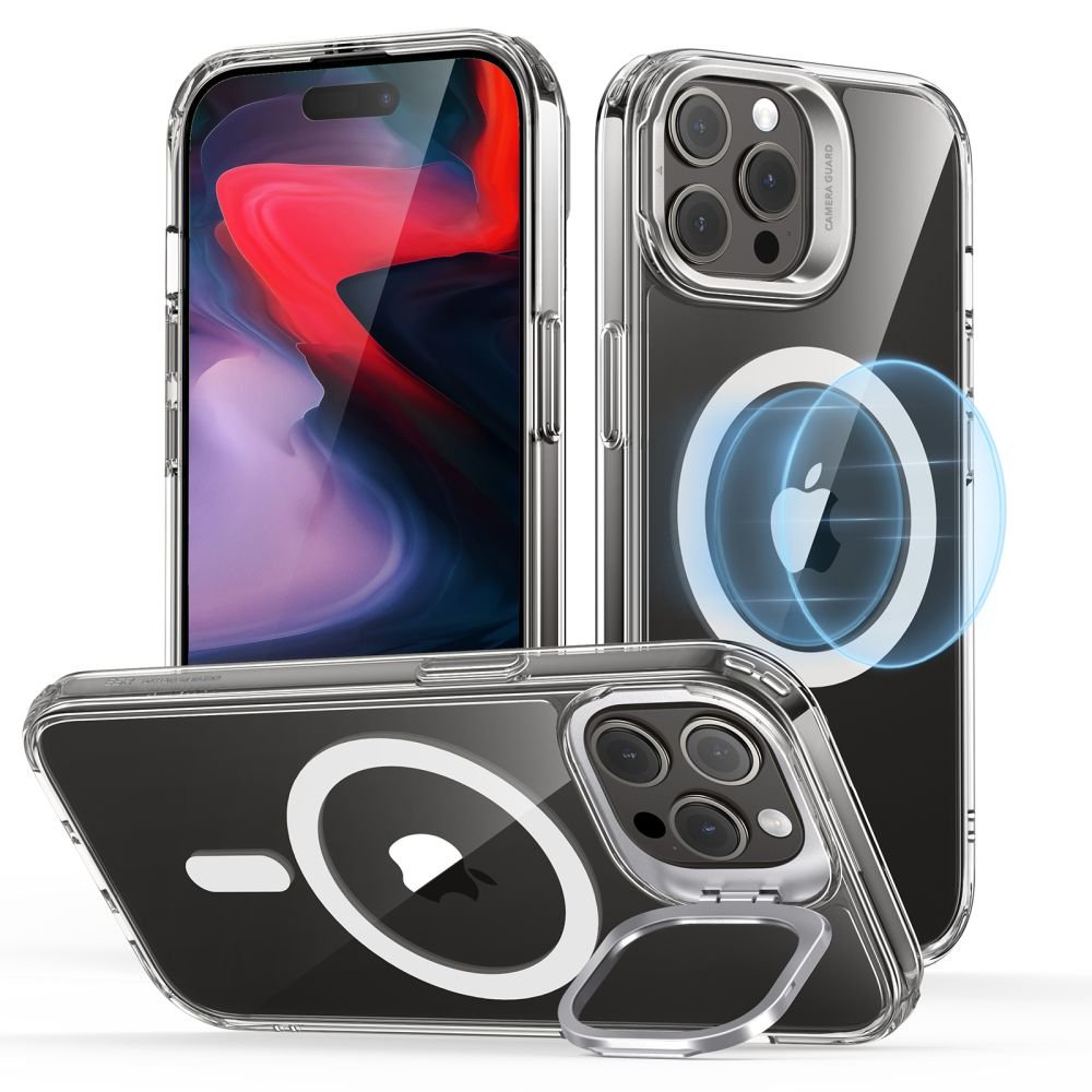 ESR iPhone 15 Pro Max Classic Kickstand Halolock MagSafe Σκληρή Θήκη με Πλαίσιο Σιλικόνης και Stand - Διάφανη