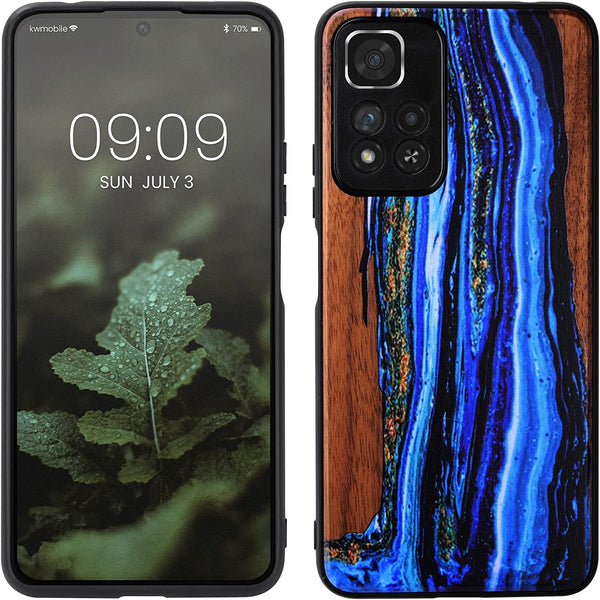 KW Xiaomi Redmi Note 11 Pro+ 5G Θήκη από Φυσικό Ξύλο - Design Watercolor Waves - Blue / Brown - 58100.09