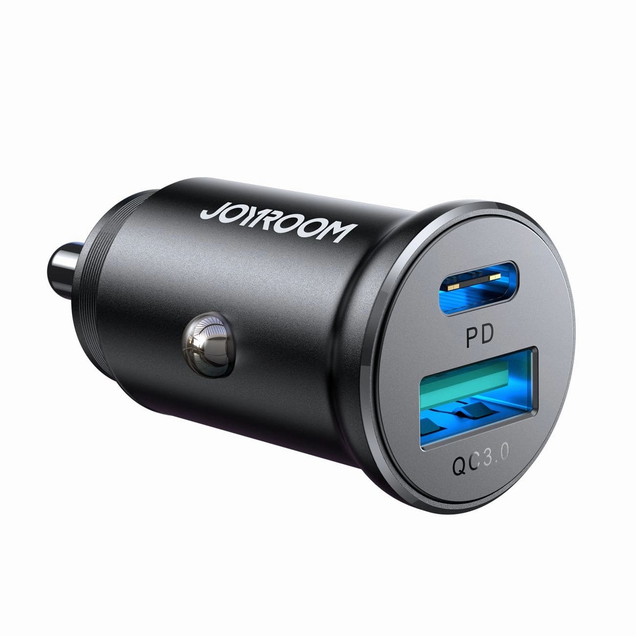 Joyroom Mini Metal Φορτιστής Αυτοκινήτου Γρήγορης Φόρτισης με 1 Θύρα USB και 1 Θύρα Type - C PD 30W QC 3.0 - Black - JR - CCN05