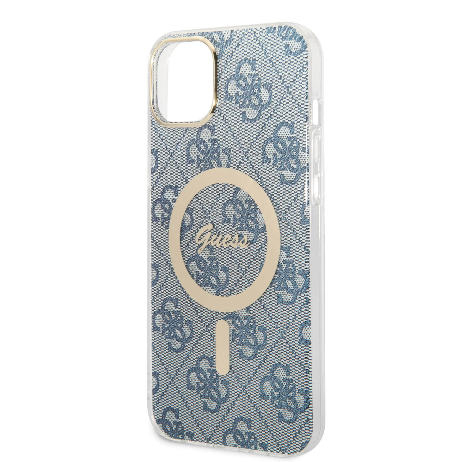 Guess iPhone 15 Plus / 14 Plus - Bundle Pack - Σετ Σκληρή Θήκη με Πλαίσιο Σιλικόνης και Ασύρματος Φορτιστής MagSafe - Design 4G Print MagSafe - Blue - GUBPP14MH4EACSB