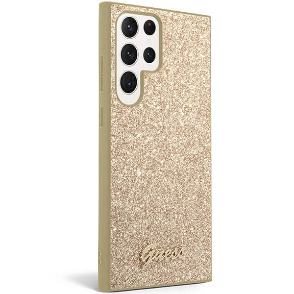 Guess Samsung Galaxy S23 Ultra Glitter Script Σκληρή Θήκη με Πλαίσιο Σιλικόνης - Gold - GUHCS23LHGGSHD