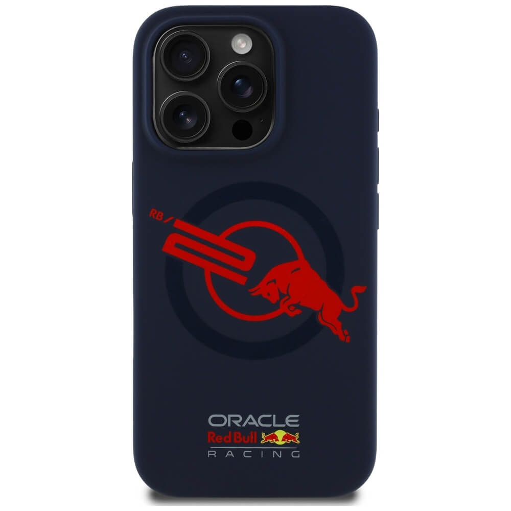 Red Bull iPhone 15 Pro Max - HC Silicone ORBR20 Logo Red Lining - MagSafe Σκληρή Θήκη με Πλαίσιο Σιλικόνης - Navy Blue - RBHMP15X24SIOLVR