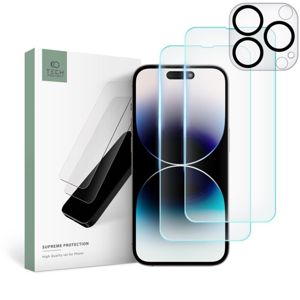 Tech - Protect iPhone 14 Pro Supreme Set - Σετ με 2 Tempered Glass Αντιχαρακτικά Γυαλιά Οθόνης και 1 Αντιχαρακτικό Γυαλί για την Κάμερα - Διάφανα