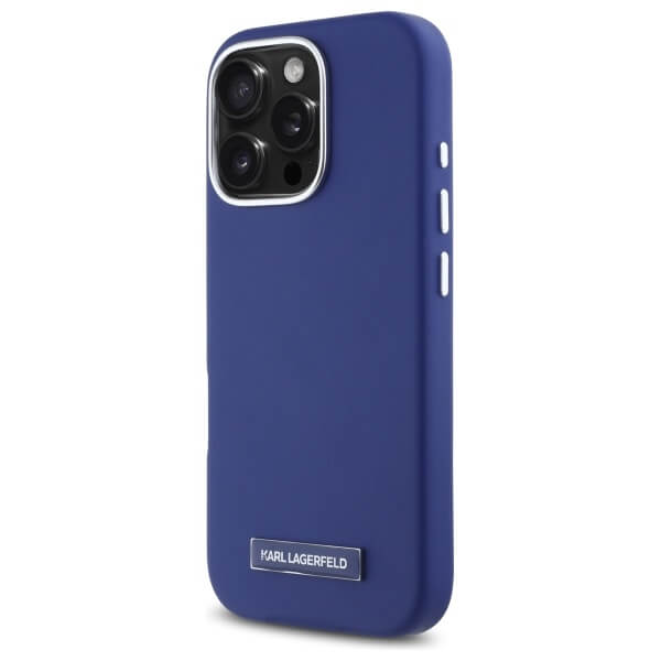 Karl Lagerfeld iPhone 16 Pro Max - FW Metal Plate - MagSafe Σκληρή Θήκη με Επένδυση Συνθετικού Δέρματος - Blue - KLHMP16XPGMSRPB